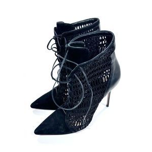 Schutz open weave pointed toe ankle stiletto bootie 10